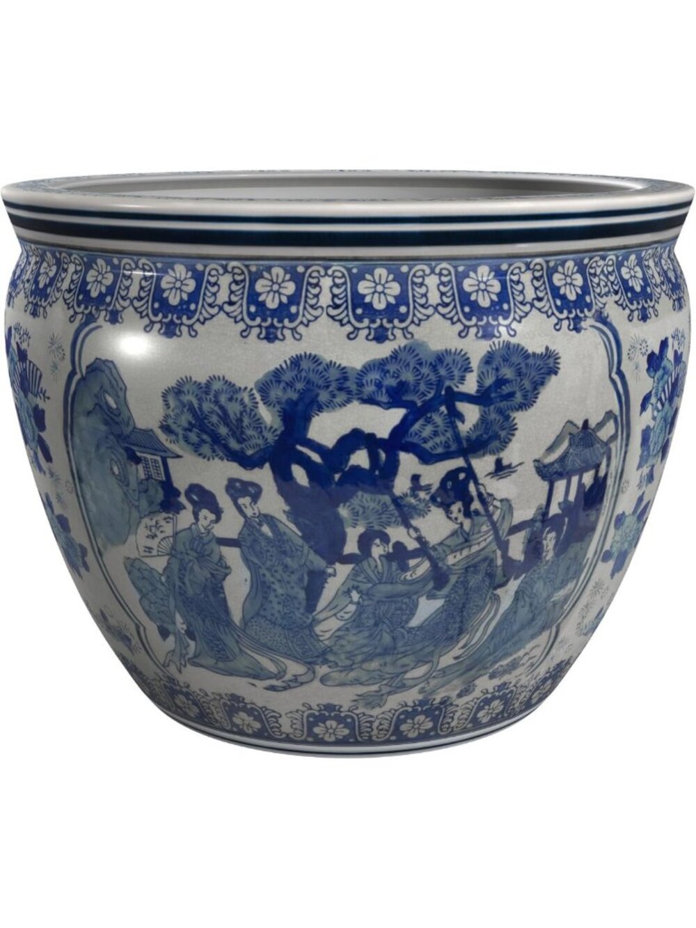 12" Blue & White Porcelain Fishbowl Planter - Indoor/Outdoor Boho Decor